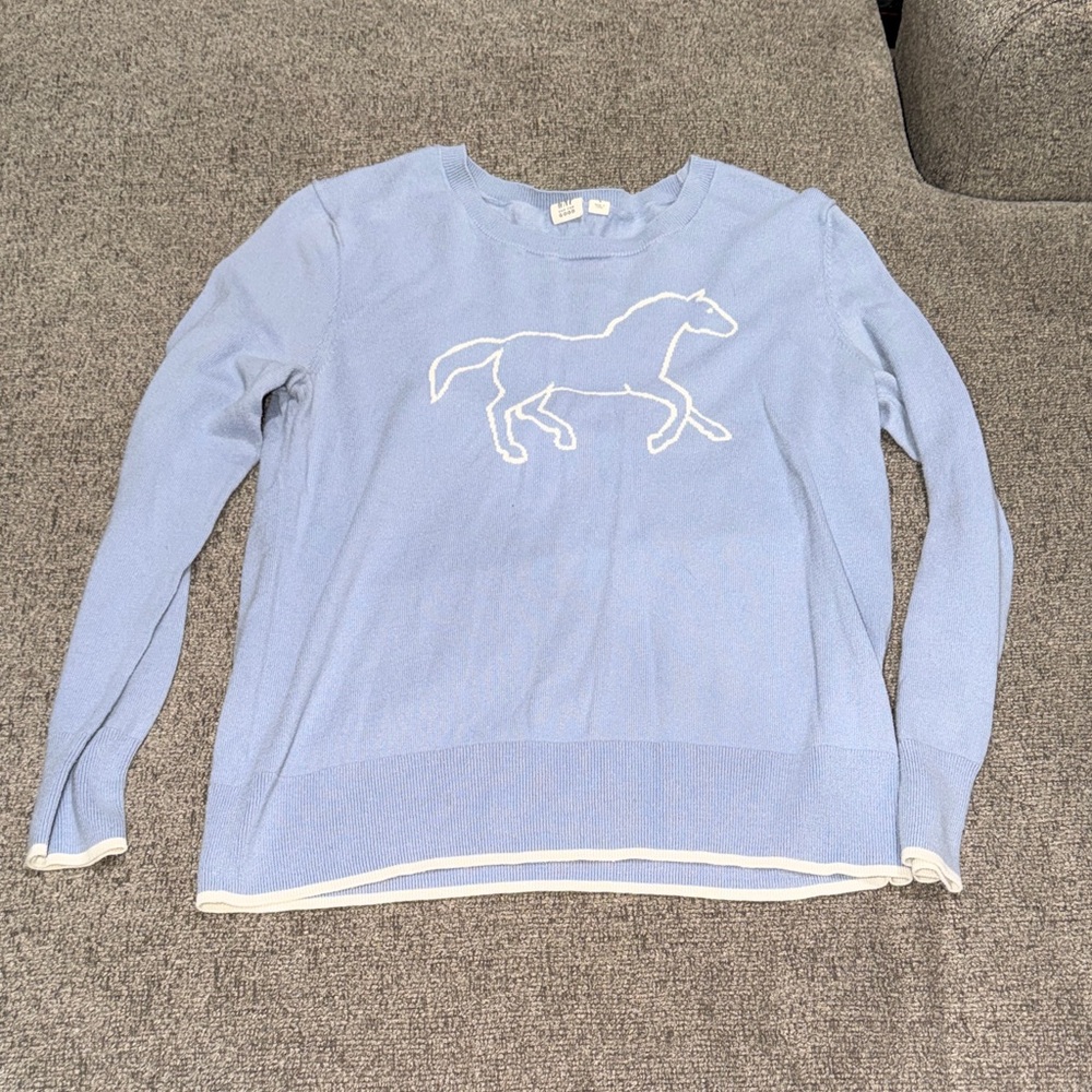 Blue Sweater with White Horse Design